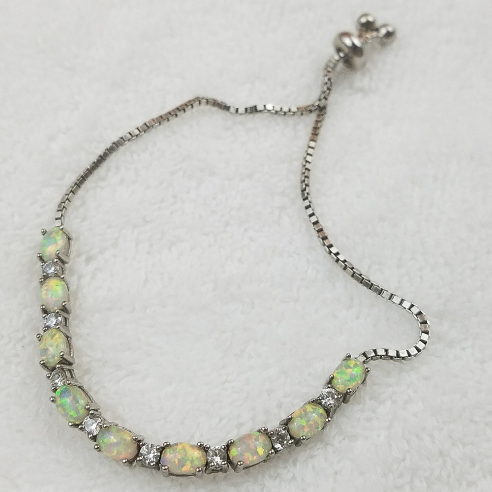 Sterling SILVER Created Fire Opal Bolo Tennis Bracelet